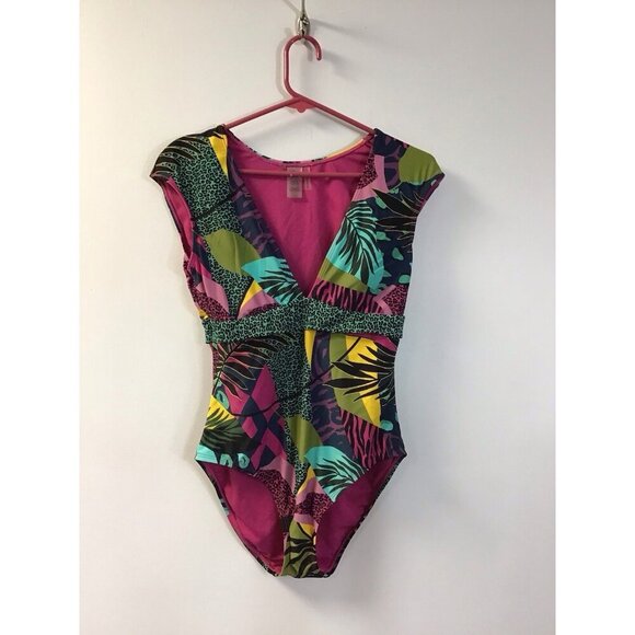 Blue Rod Beattie Swimsuit One Pc Sz 10 Colorful Tropical Pattern 🩷 - Picture 1 of 2